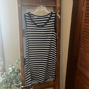 PACT Sleeveless Black & White Striped V-Neck Dress